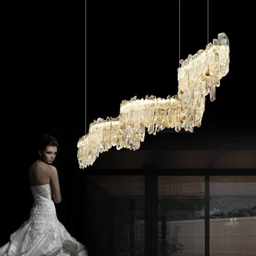 Patton Modern Rock Crystal Linear Chandelier Island