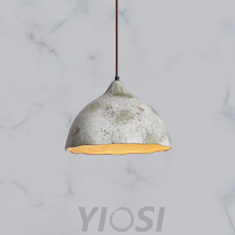 Pear Shape Ceramic Pendant ∅ 11.8″ x H 7.9″ / Dia 30cm x H 20cm / Grey ceramic & Dark wood Pendant light