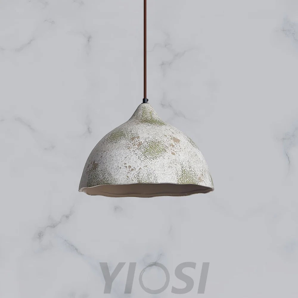 Pear Shape Ceramic Pendant ∅ 11.8″ x H 7.9″ / Dia 30cm x H 20cm / Grey ceramic & Dark wood Pendant light