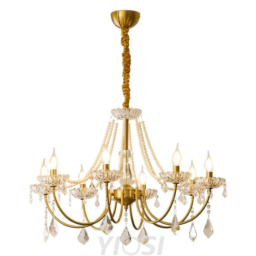 Glamour Pearl Crystal Chandelier with Gold Frame and Clear Shades