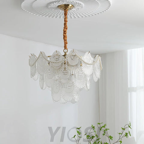 Pearl Glass Shell Round/Long canopy Chandelier - Cylinder-1-Yiosilamp