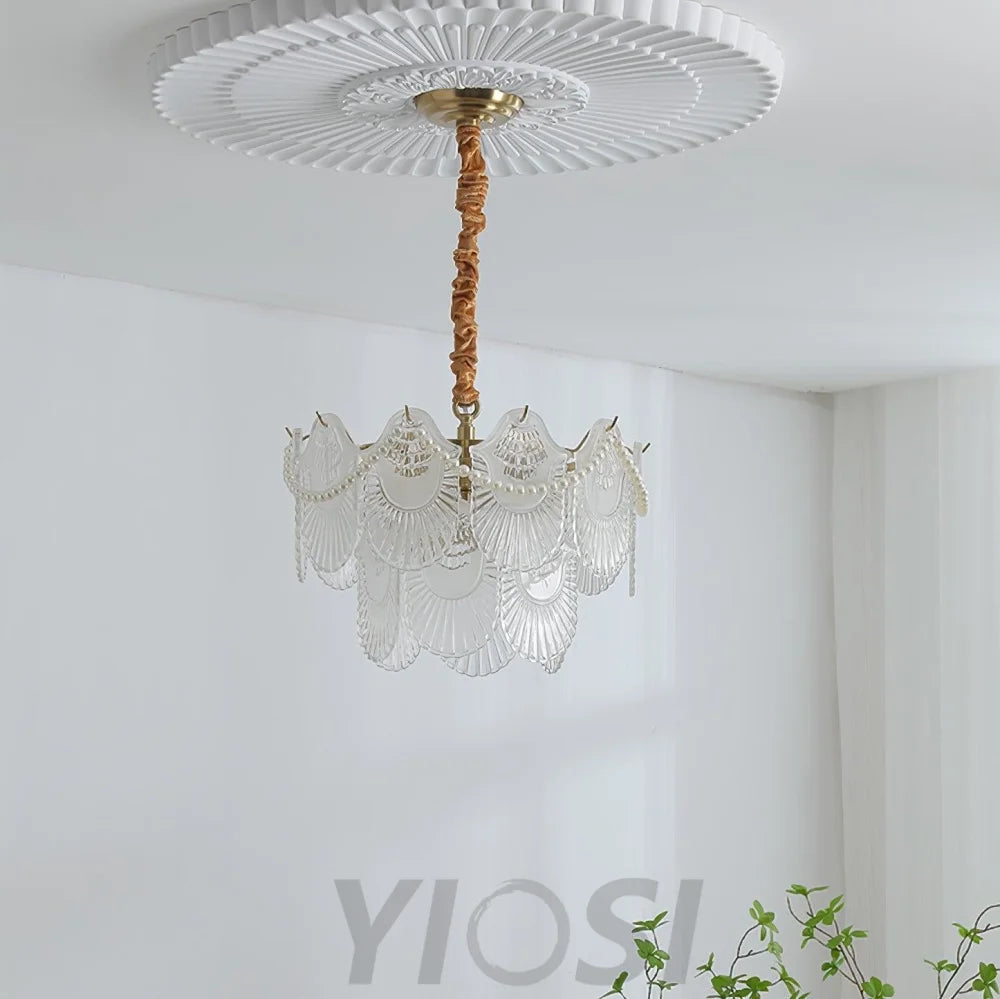Pearl Glass Shell Round/Long canopy Chandelier - Cylinder-1-Yiosilamp
