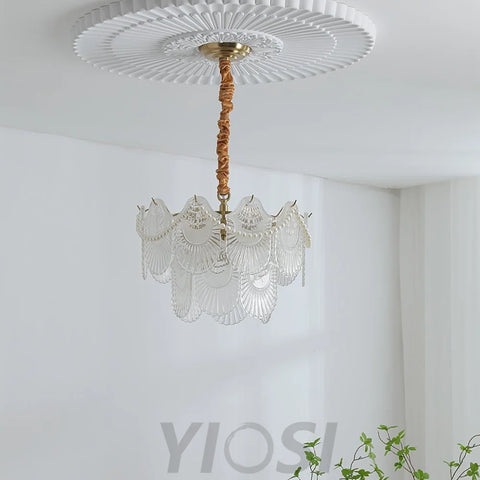 Pearl Glass Shell Round/Long canopy Chandelier - Cylinder-1-Yiosilamp