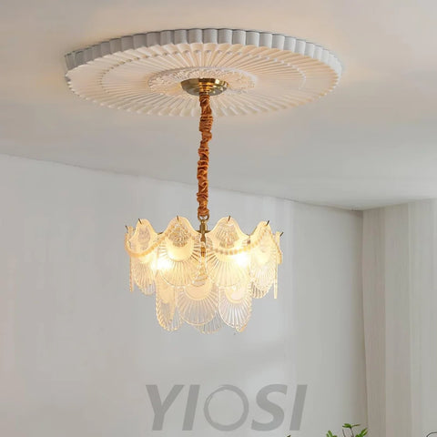Pearl Glass Shell Round/Long canopy Chandelier - Cylinder-1-Yiosilamp