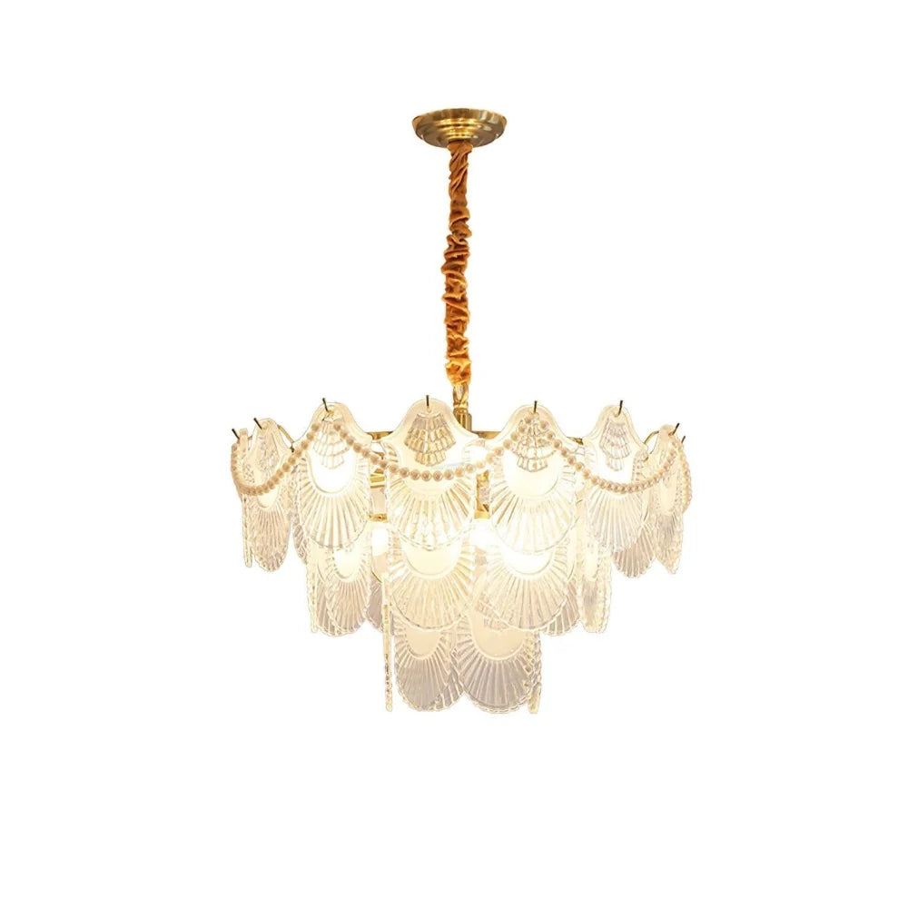 Pearl Glass Shell Round/Long canopy Chandelier - Cylinder-1-Yiosilamp