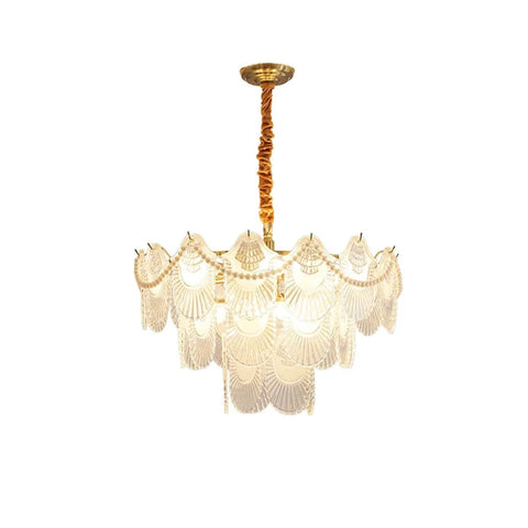 Pearl Glass Shell Round/Long canopy Chandelier - Cylinder-1-Yiosilamp