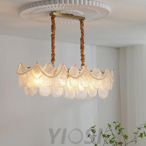 Pearl Glass Shell Round/Long canopy Chandelier - Cylinder-1-Yiosilamp