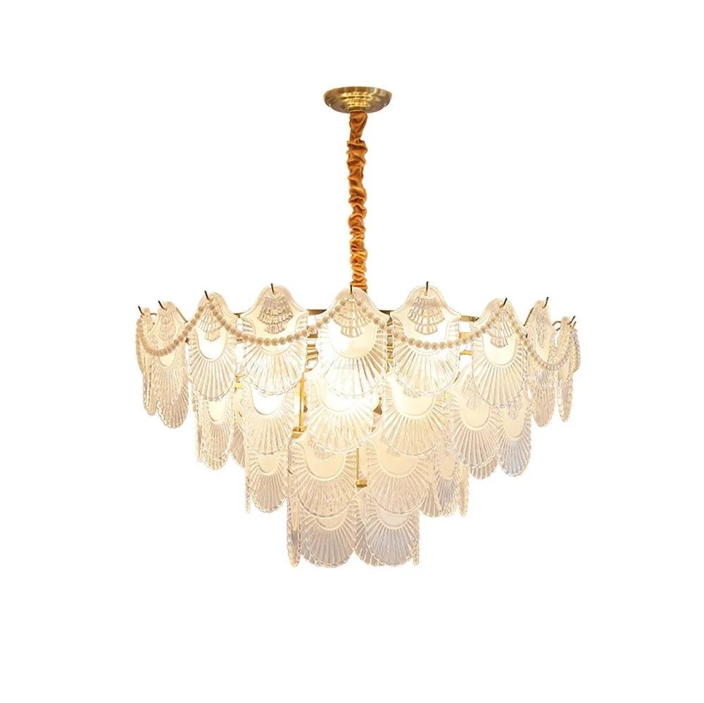 Pearl Glass Shell Round/Long canopy Chandelier - Cylinder-1-Yiosilamp
