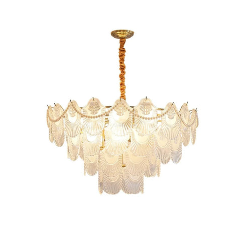 Pearl Glass Shell Round/Long canopy Chandelier - Cylinder-1-Yiosilamp