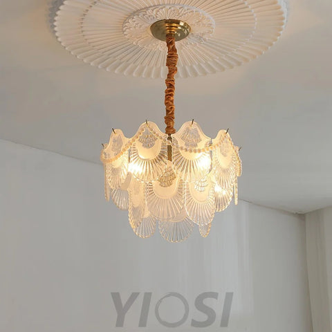 Pearl Glass Shell Round/Long canopy Chandelier - Cylinder-1-Yiosilamp