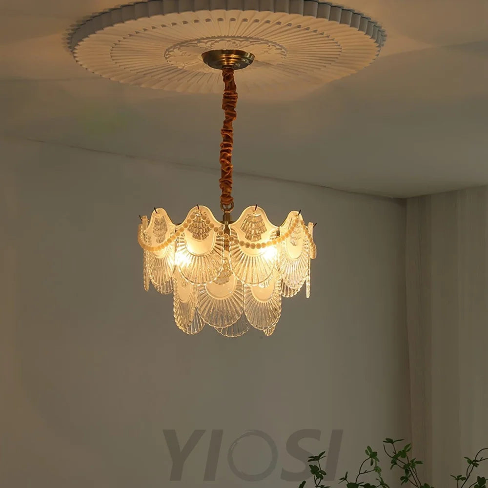 Pearl Glass Shell Round/Long canopy Chandelier - Cylinder-1-Yiosilamp
