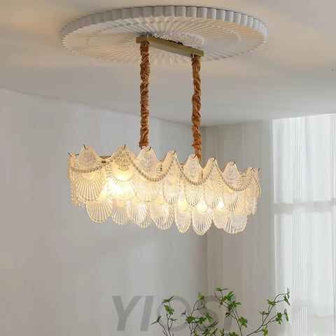 Pearl Glass Shell Round/Long canopy Chandelier - Cylinder-1-Yiosilamp
