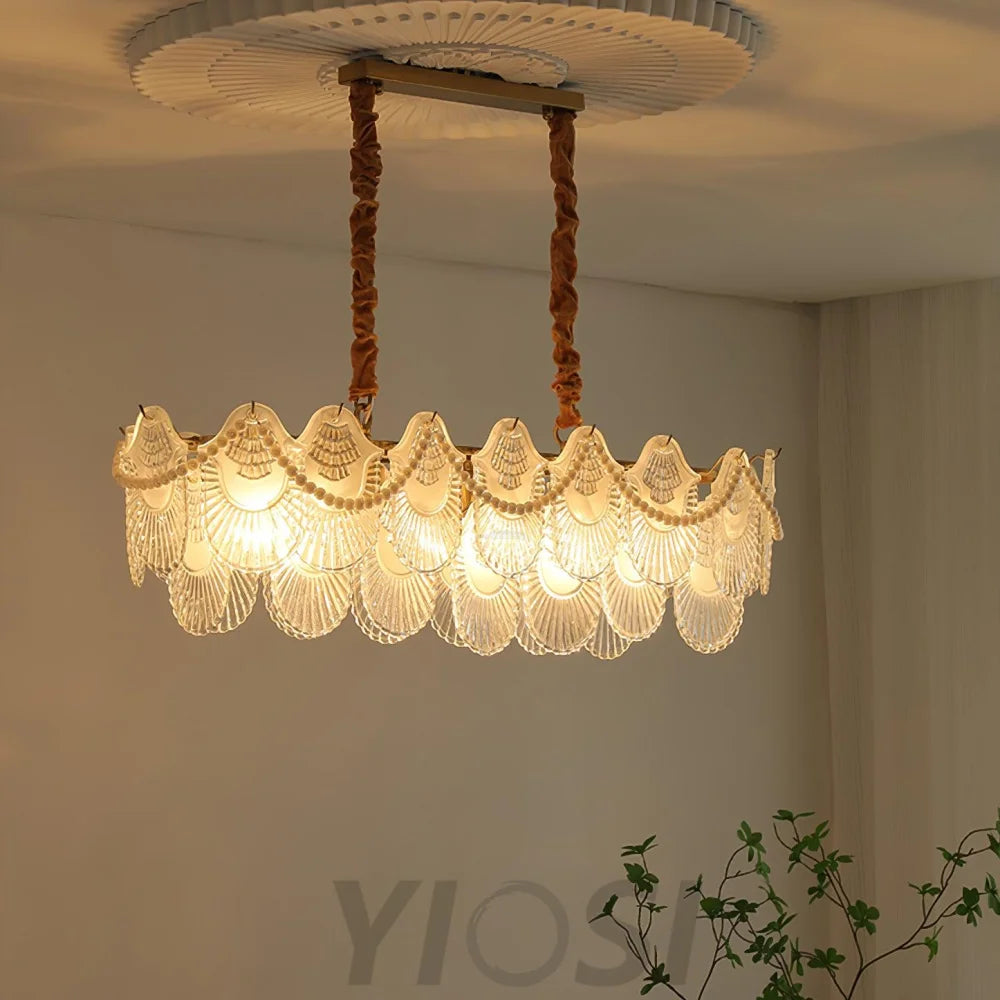 Pearl Glass Shell Round/Long canopy Chandelier - Cylinder-1-Yiosilamp