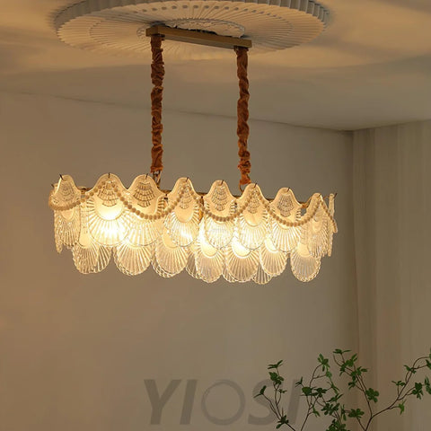 Pearl Glass Shell Round/Long canopy Chandelier - Cylinder-1-Yiosilamp