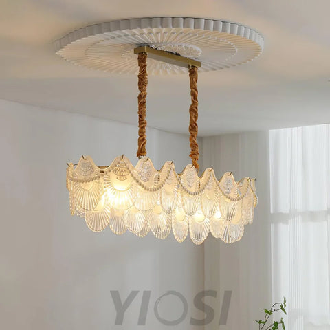 Pearl Glass Shell Round/Long canopy Chandelier - Cylinder-1-Yiosilamp