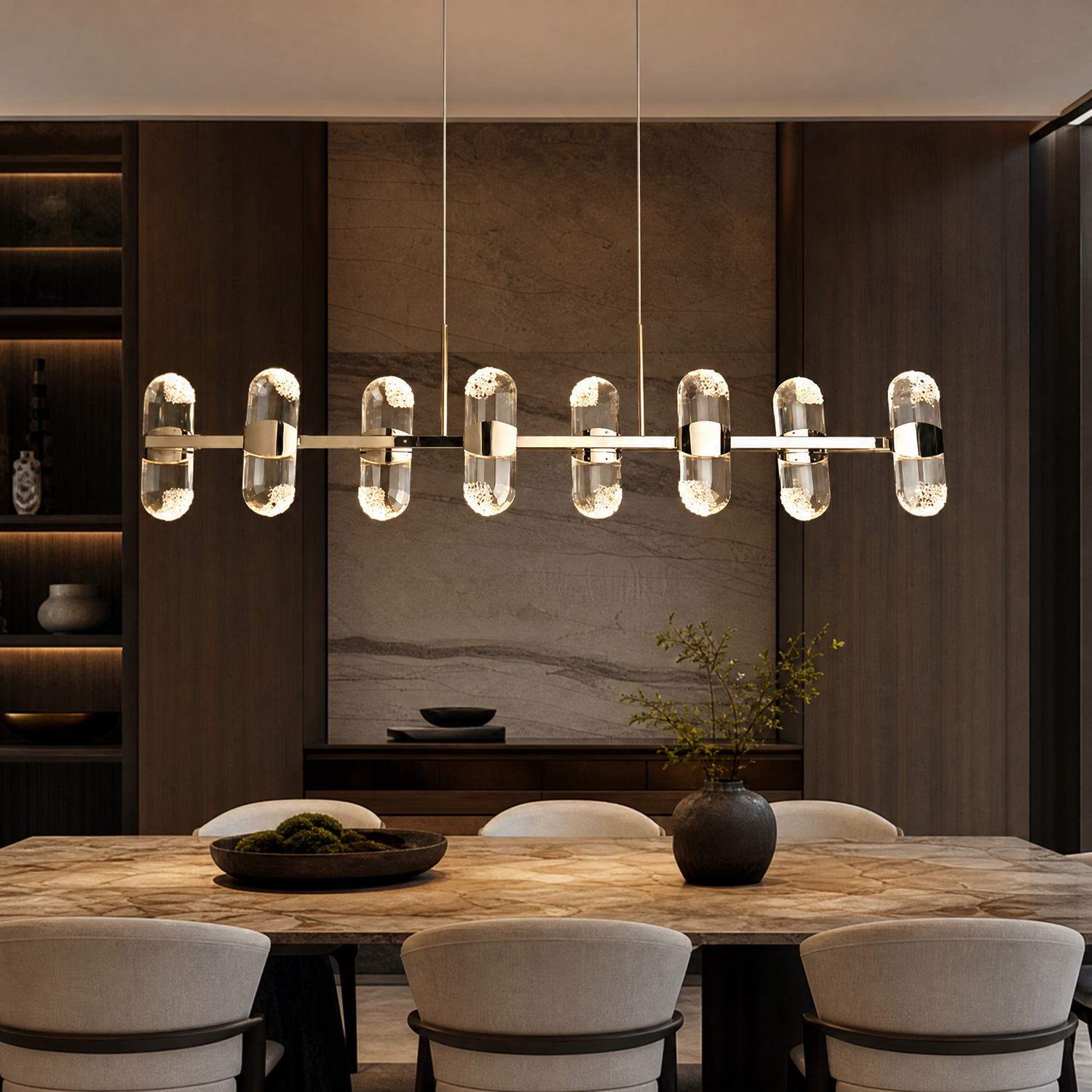 Pearl Net Modern Linear Dining Pendant Light - scene