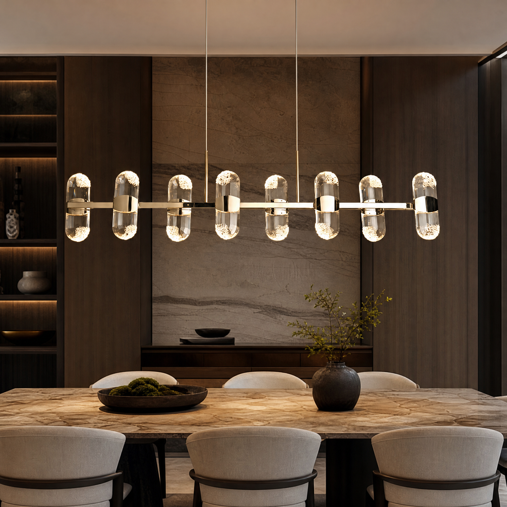 Pearl Net Modern Linear Dining Pendant Light - scene