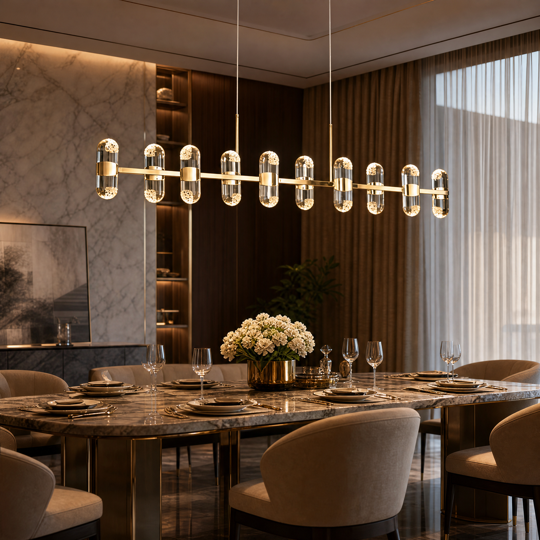 Pearl Net Modern Linear Dining Pendant Light - scene