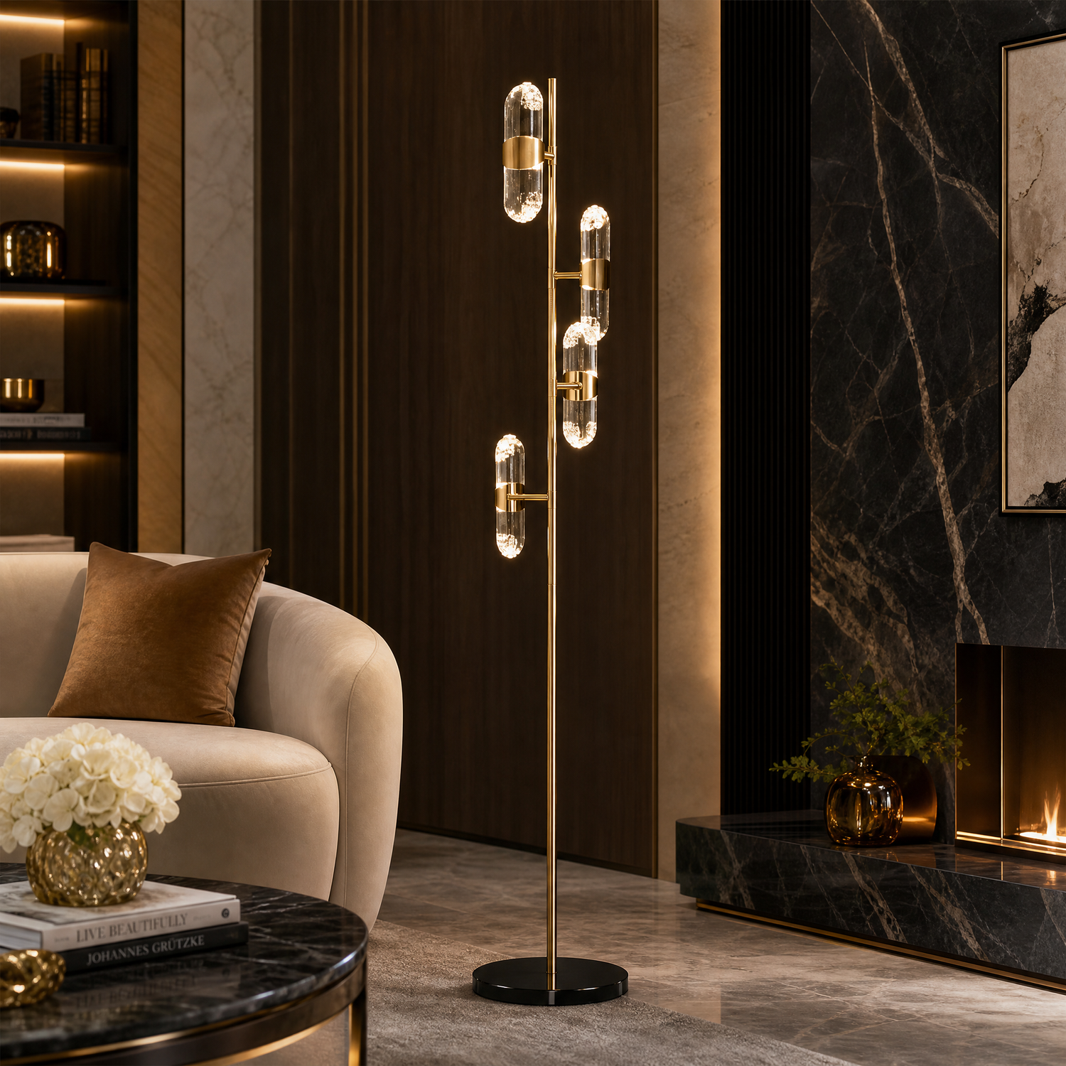 Pearl Net Modern Sculptural Floor Lamp - scene