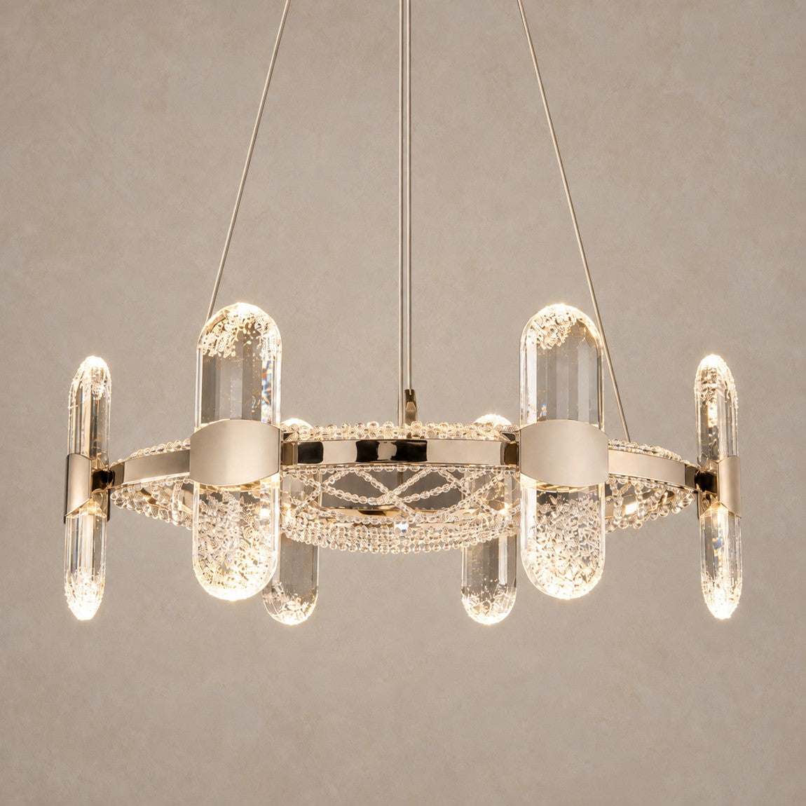 Pearl Net Modern Sculptural Pendant Light on a light warm plaster wall