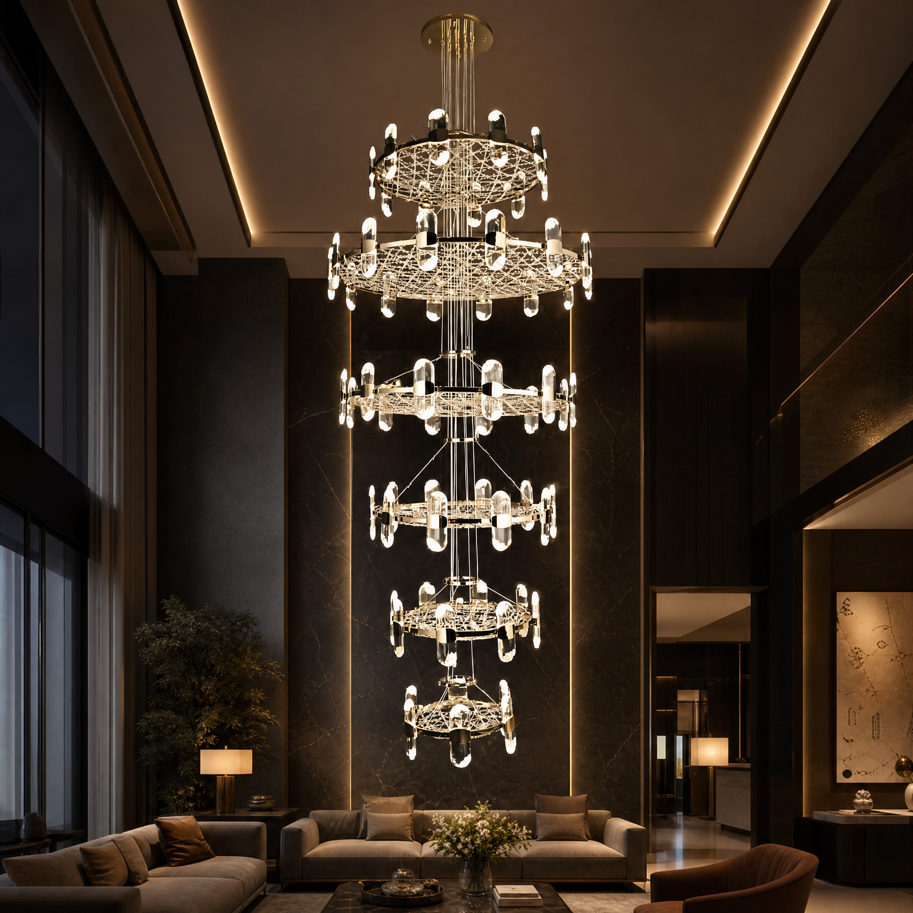 Pearl Net Modern Sculptural Ring Chandelier - scene