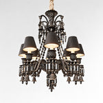 Pelora Black Pleated Crystal 8-Light Chandelier 27.6" on a light warm plaster wall