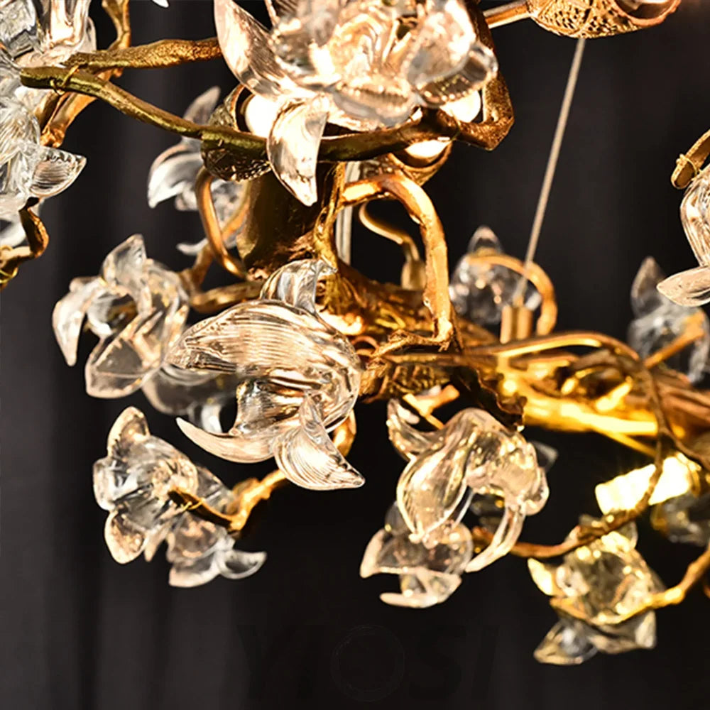 Petal Crystal Round Brass Branch Chandelier