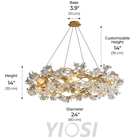 Petal Crystal Round Brass Branch Chandelier