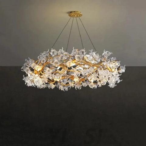 Petal Crystal Round Brass Branch Chandelier