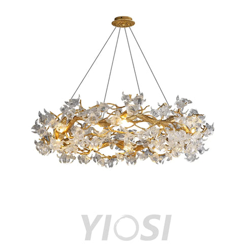 Petal Crystal Round Brass Branch Chandelier