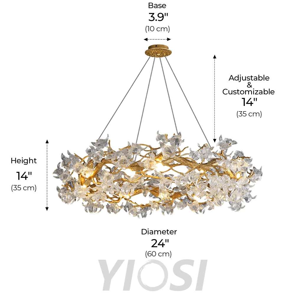 Petal Crystal Round Brass Branch Chandelier