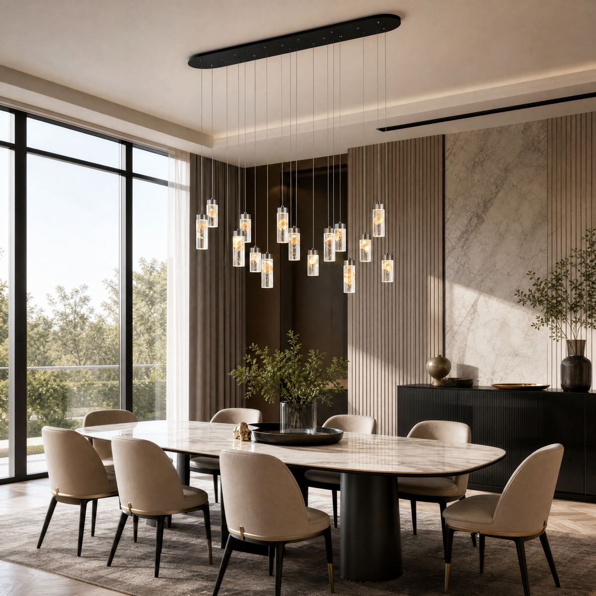 Phoenix Tree Modern Linear Dining Pendant Light - scene