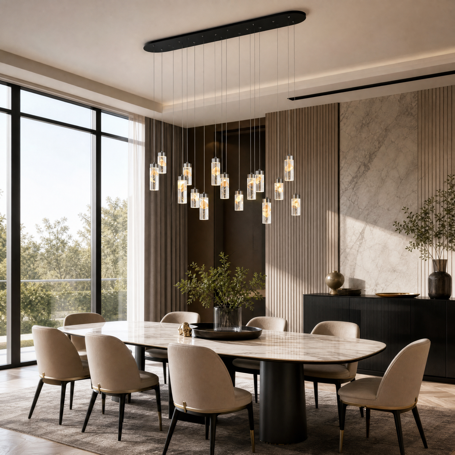 Phoenix Tree Modern Linear Dining Pendant Light - scene