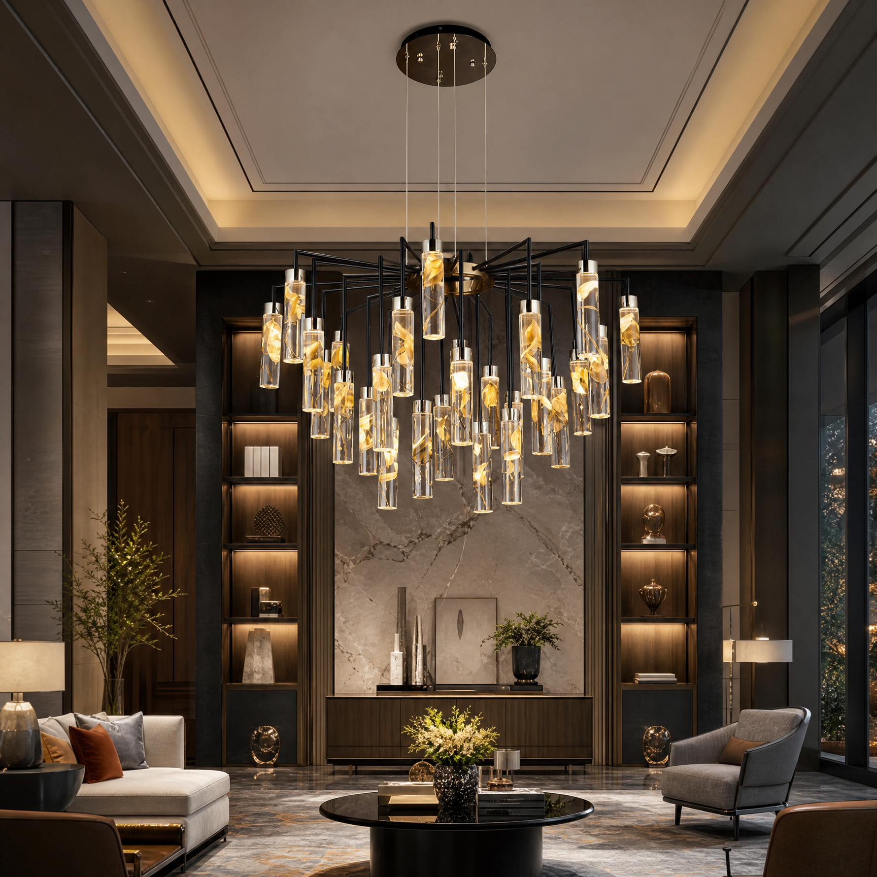 Phoenix Tree Modern Sculptural Ring Chandelier - scene