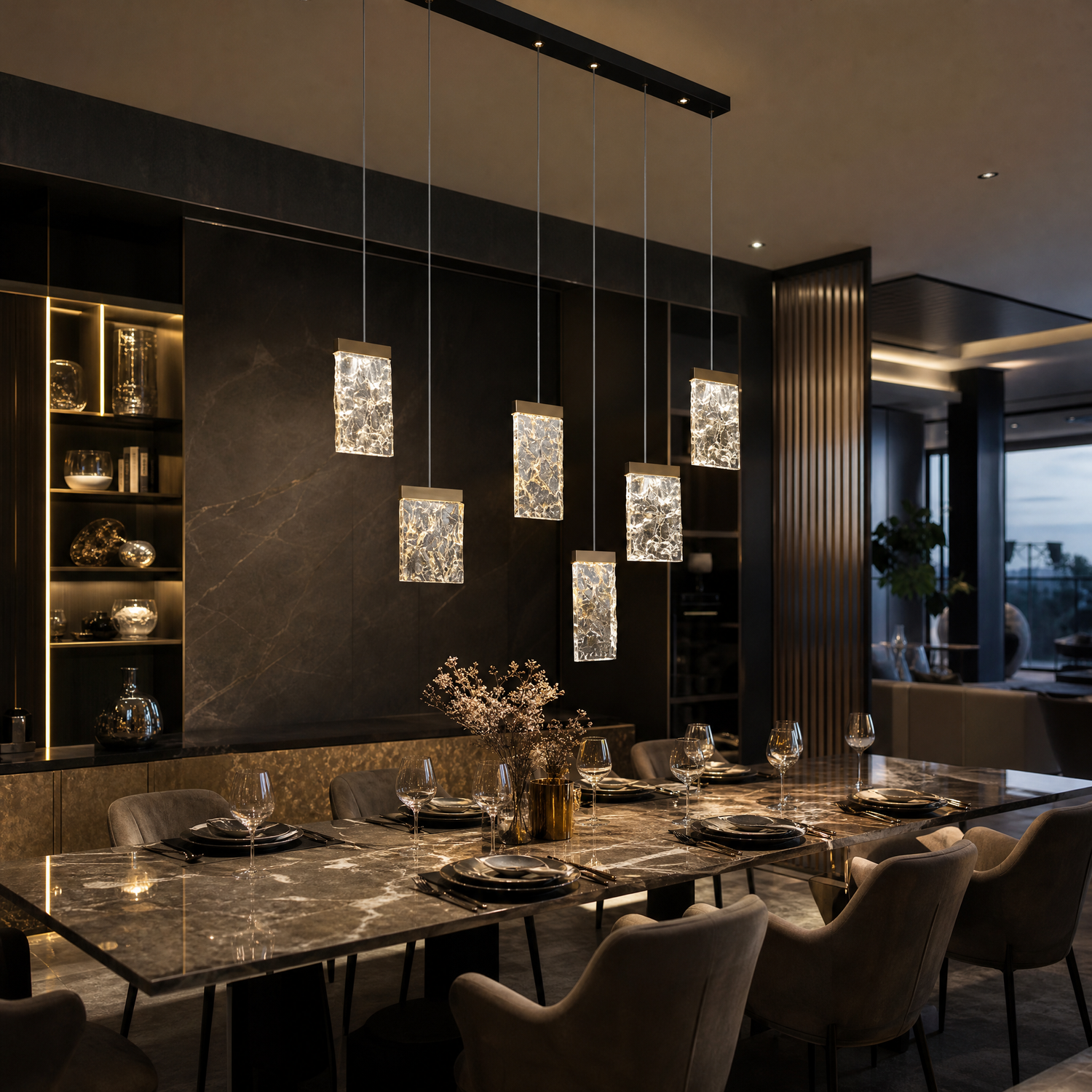 Picturesque Modern Linear Dining Pendant Light - scene