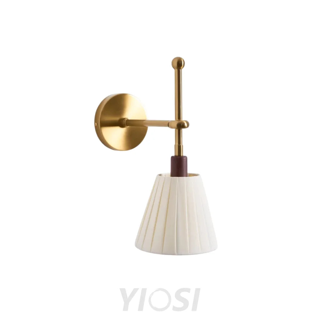 Pleated Fabric Wall Lamp with Brass Arm L 5.9″ x Depth 11.0″ x H 13.8″ / Brass & Beige