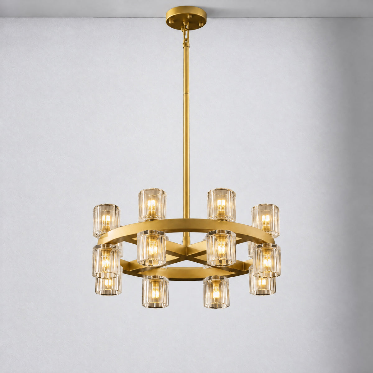 18" 16-Light Crystal Wagon Wheel Chandelier - Gold