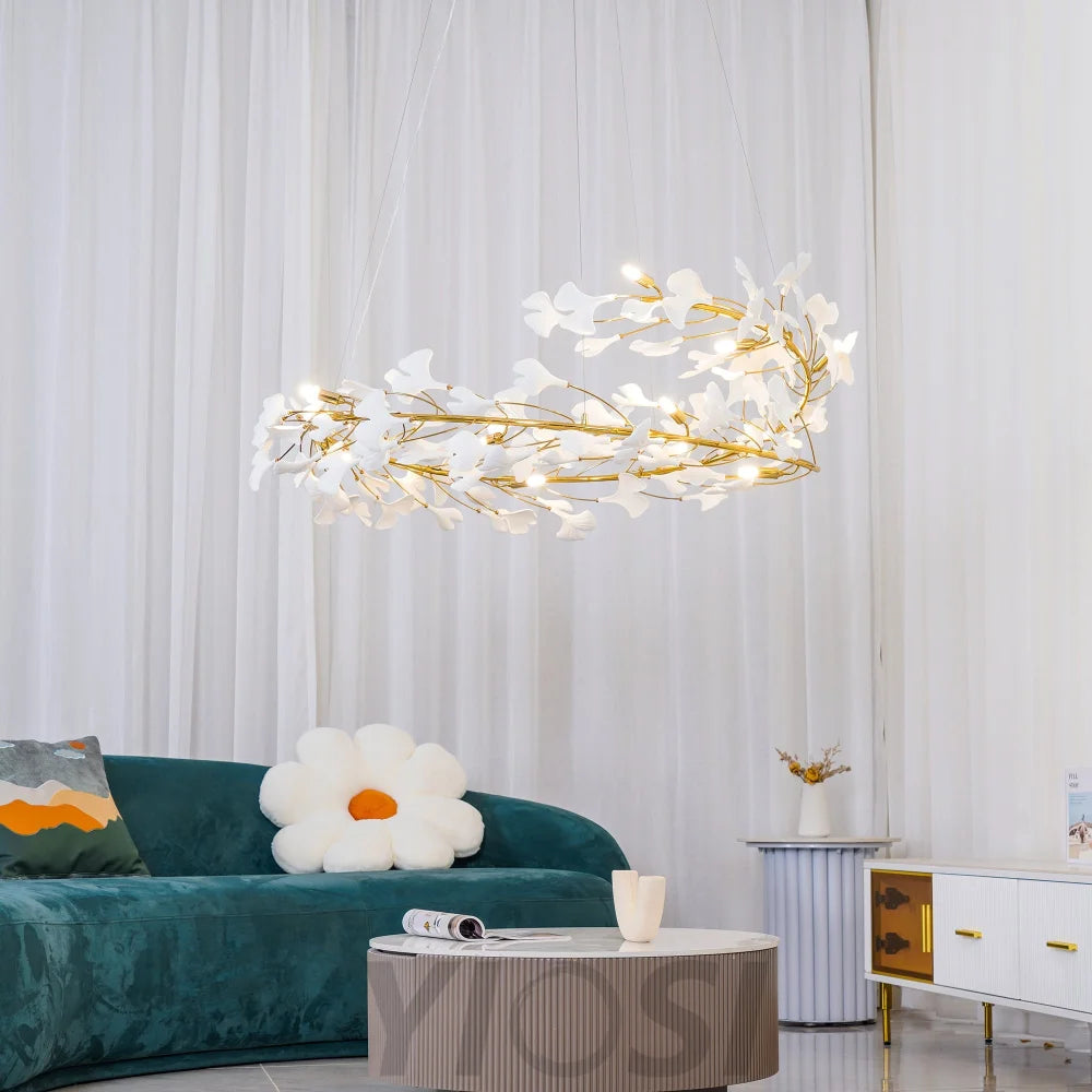 Porcelain Gingko Leaf Ring Chandelier Branch