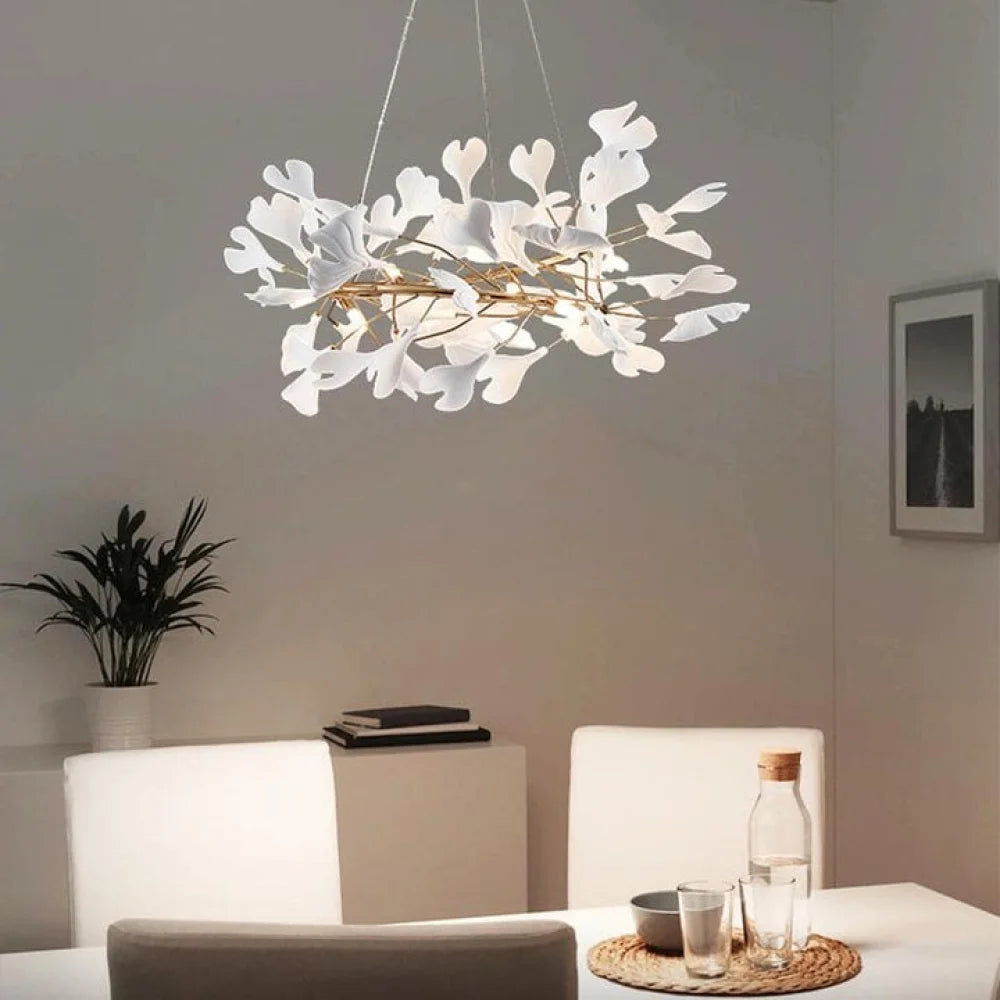 Porcelain Gingko Leaf Ring Chandelier D 23.6″ X H 11.8″ Branch