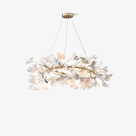 Porcelain Gingko Leaf Ring Chandelier D 31.5″ X H 11.8″ Branch