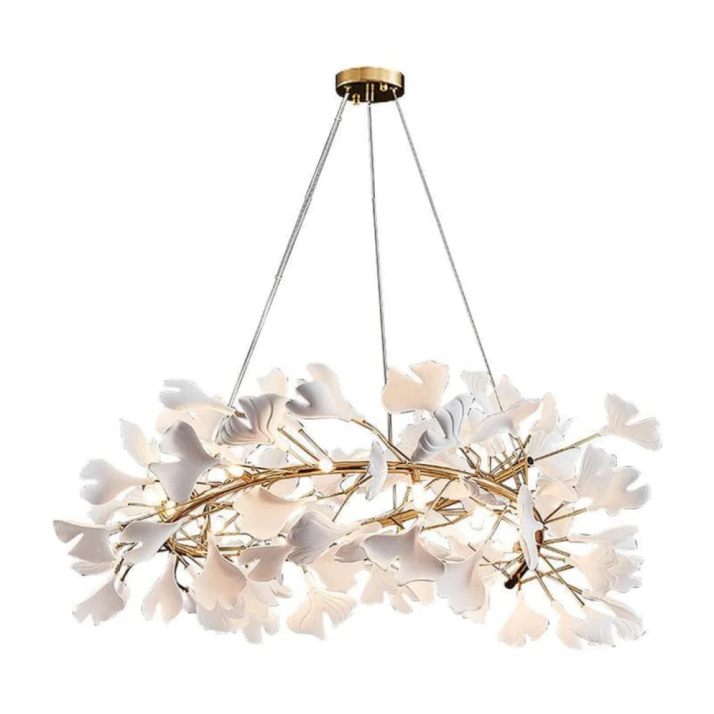 Porcelain Gingko Leaf Ring Chandelier D 39.3″ X H 11.8″ Branch