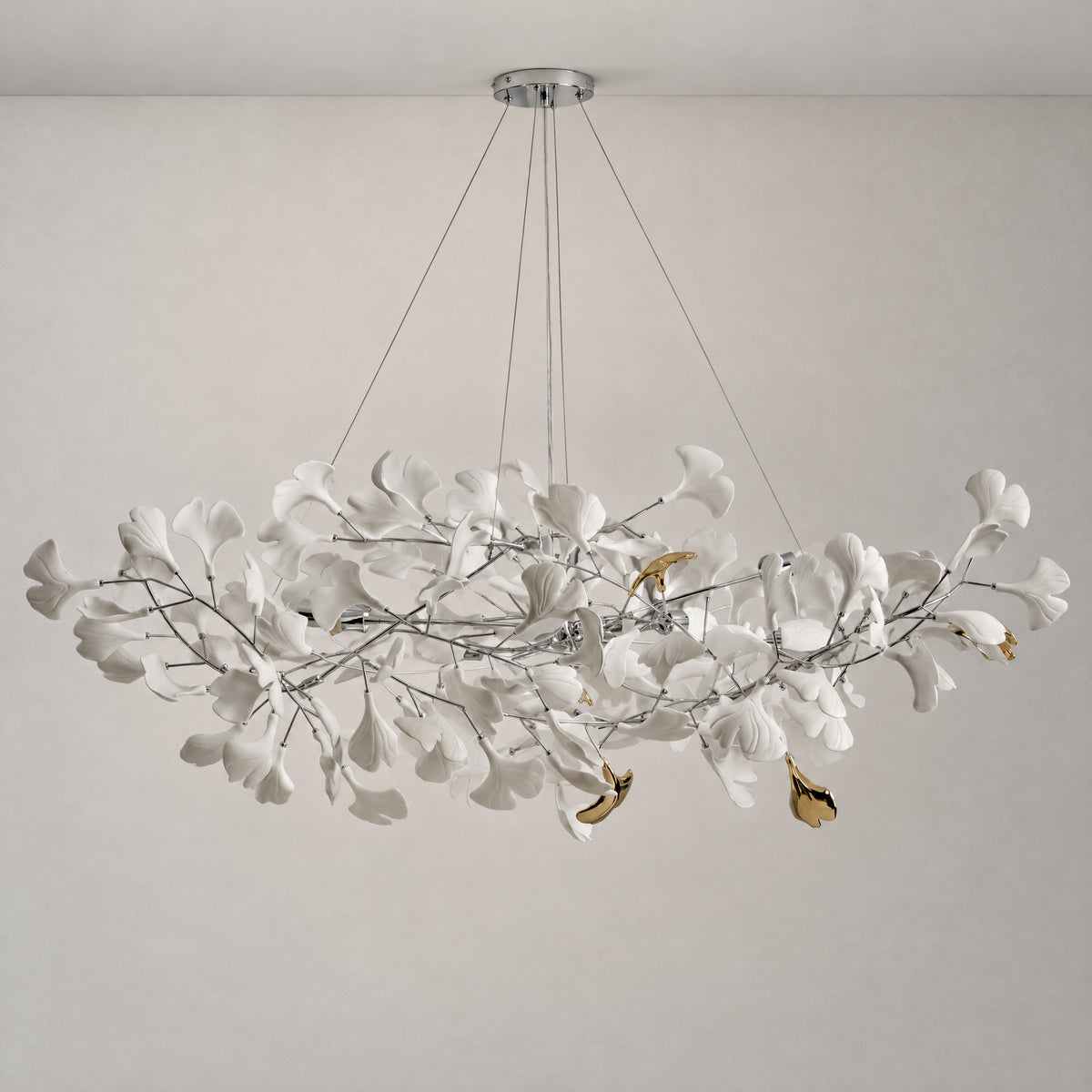 59.1" Ceramic Ginkgo Leaf Linear Chandelier - Silver – lights off