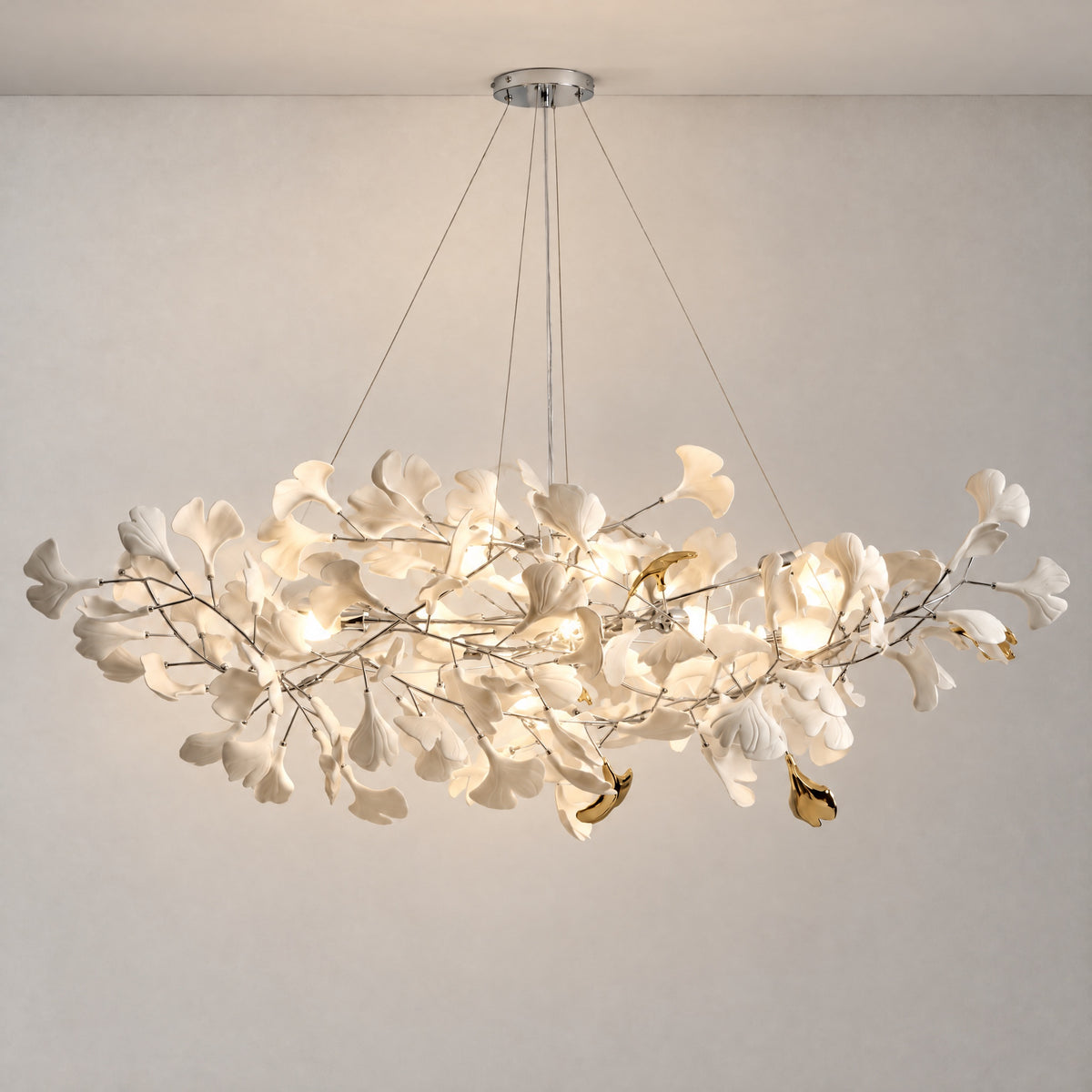 59.1" Ceramic Ginkgo Leaf Linear Chandelier - Silver – lights on