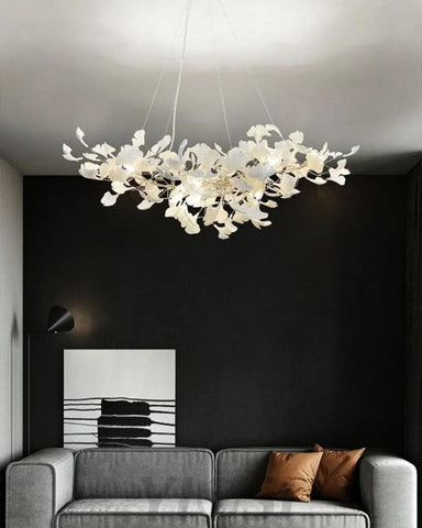 Porcelain Linear Ginkgo Branch Gold Chandelier