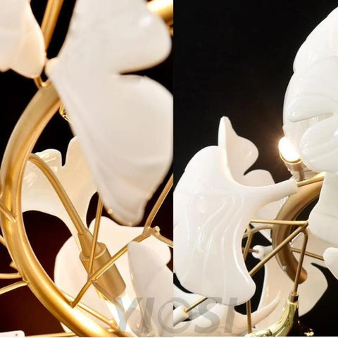 Porcelain Linear Ginkgo Branch Gold Chandelier