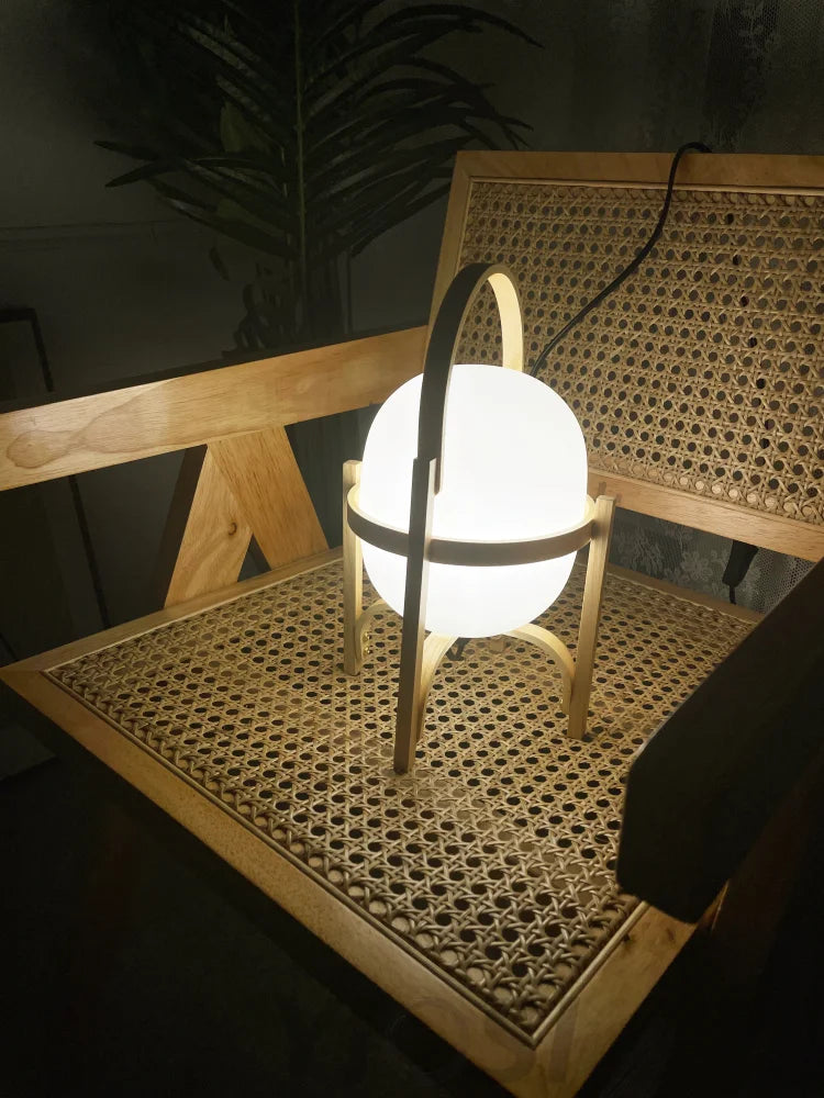 Portable Wood Lantern Glass Table Lamp Lamp