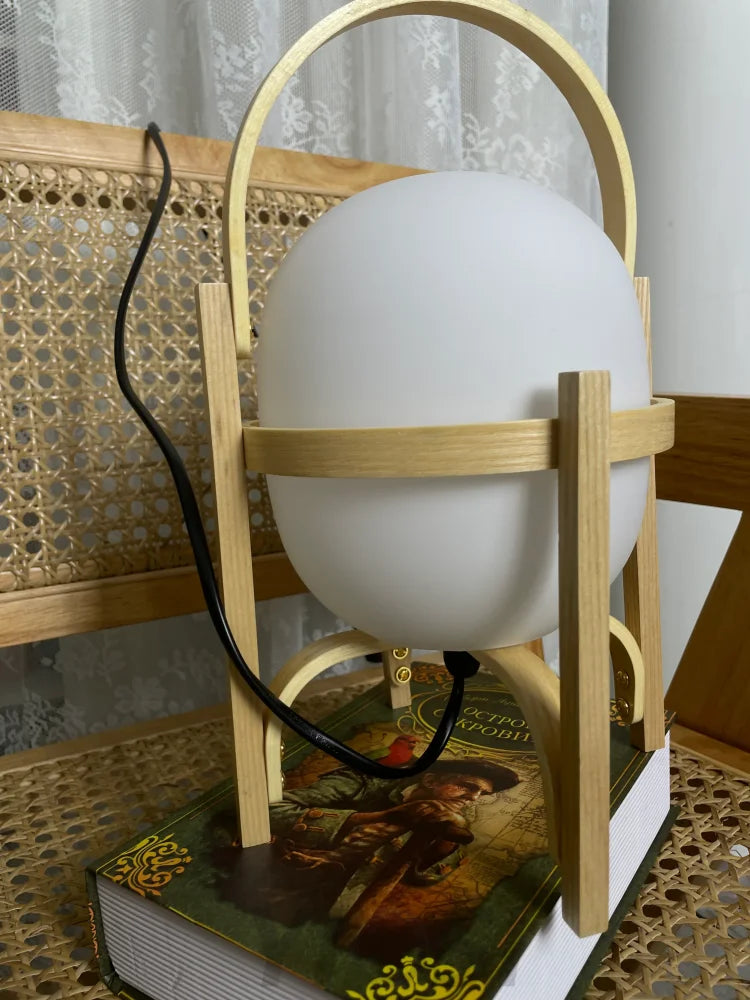 Portable Wood Lantern Glass Table Lamp Lamp