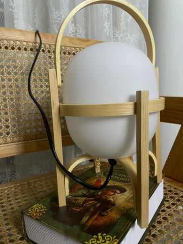 Portable Wood Lantern Glass Table Lamp Lamp