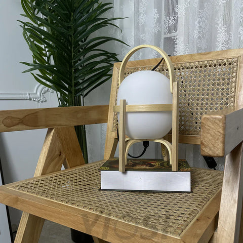 Portable Wood Lantern Glass Table Lamp Lamp