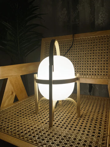 Portable Wood Lantern Glass Table Lamp Lamp